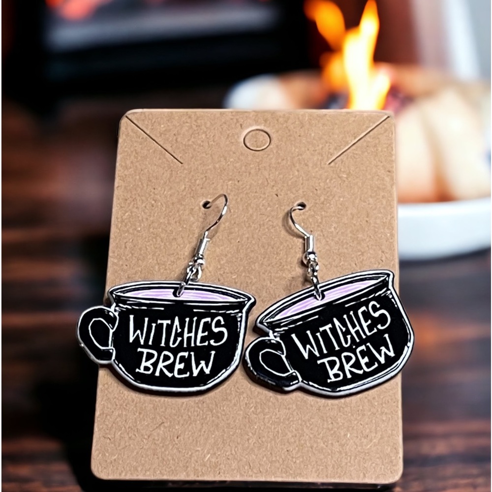 New spooky Halloween witches brew party earrings
